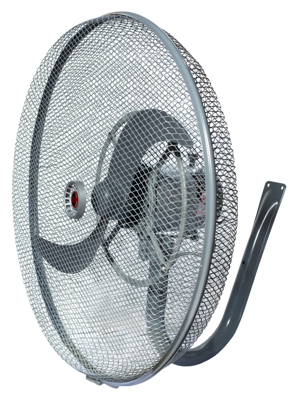 Ventilador de ménsula DIAZ PATRON M30 de 30 pulgadas, en tres cuartos, con soporte de pared curvo.