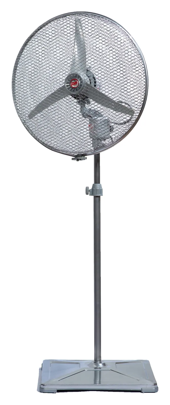 Ventilador de pie DIAZ PATRON P20 de 20 pulgadas, de frente, con base cuadrada y columna regulable.